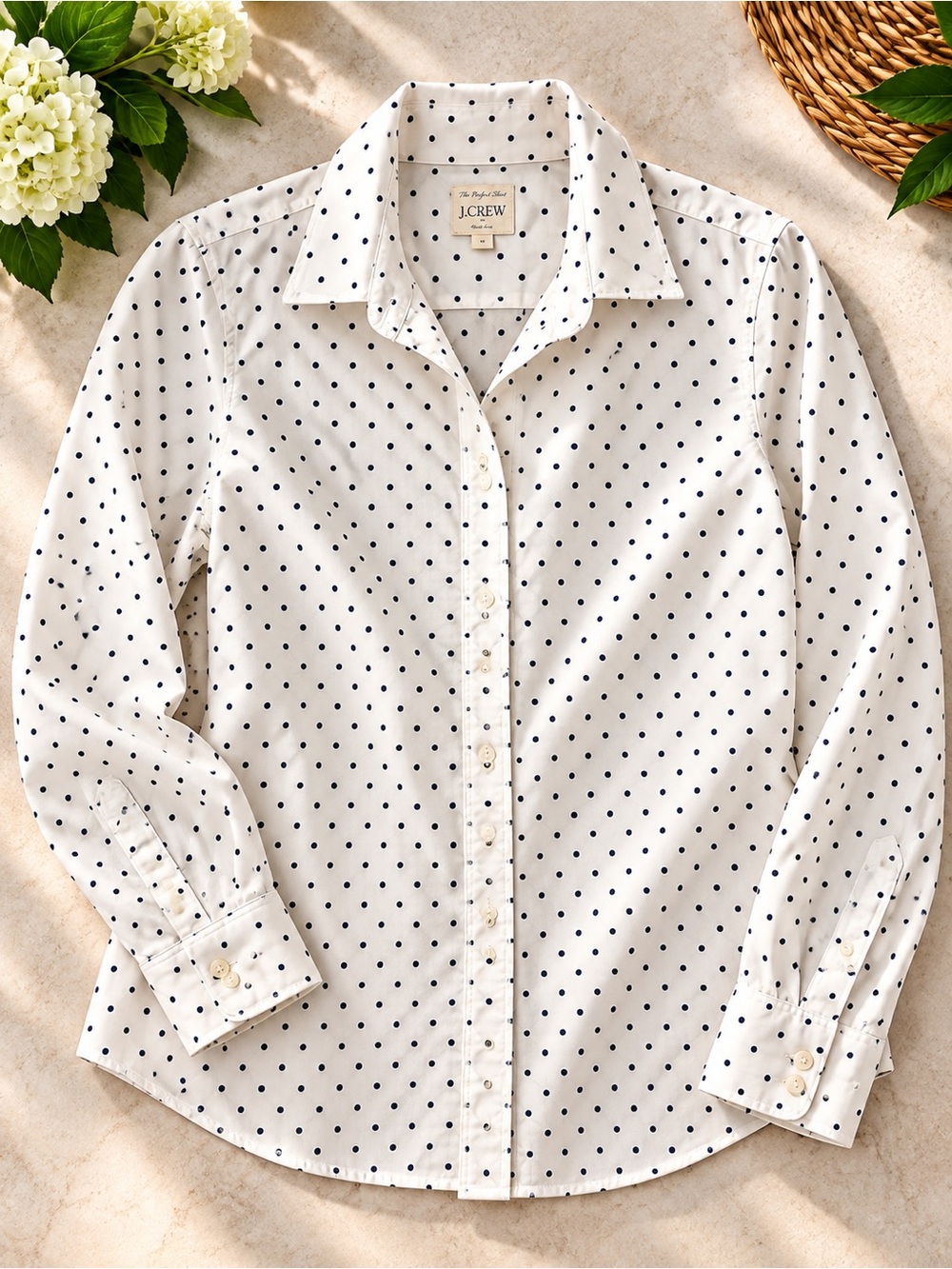 J.Crew The Perfect Shirt Navy & White Polka Dot | M